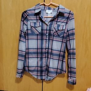 Grey, Navy Blue, and Pink Plaid Flannel